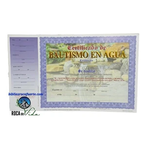 CERTIFICADO DE BAUTISMO EN AGUA ( PAQUETE De 15 ) CERTIFICADO - Picture 1 of 1