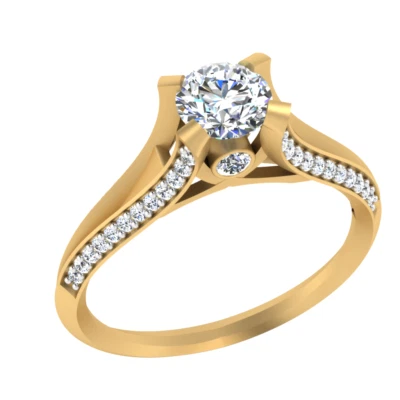 14K Yellow Gold Round Cut Moissanite Eternity Wedding Band Ring for Women - Image 1 of 4