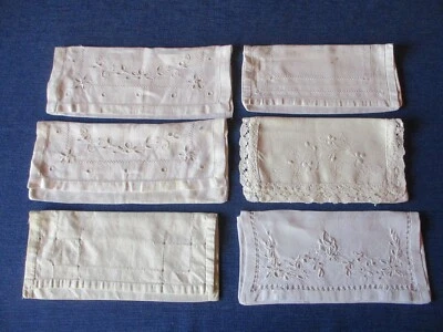 Range serviette table ancien enveloppe lin coton broderie dentelle Lot N°7 de 6 - Photo 1/4