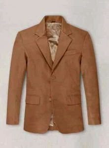 Formal Stylish Fashion Leather Men's Blazer Pure Tan Handmade Genuine Lambskin - Picture 1 of 8