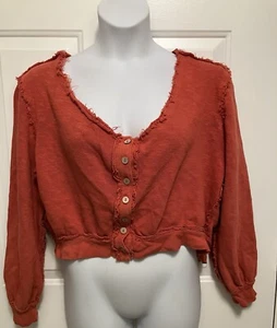 We The Free Thermal Crop Top Slouchy Rust Long Sleeve Size S Oversized M/L - Picture 1 of 6