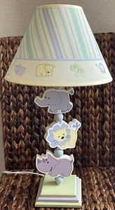 Nursery Lamp W Movable Elephant,Rhino,Lion In Cream,Purple,Green, Blue W Shade - Picture 1 of 24