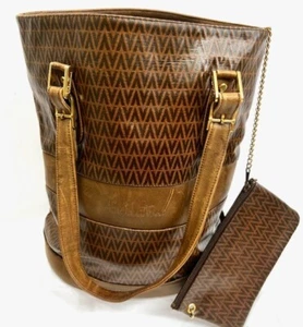 Authentic Mario Valentino Shoulder Bucket Brown PVC Leather Made In Italy(V35) - Picture 1 of 8