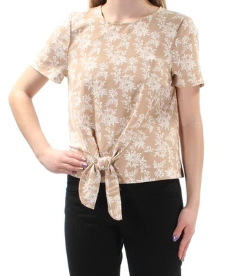 Top KENSIE Mujer Beige Corbata Floral Manga Corta Joya Cuello XS Foto 1 de 4