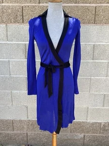 DVF Diane Von Furstenberg Dress 0 Cobalt Blue Black Viscose Womens - Picture 1 of 8