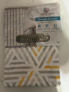 Stella Rose Shower Curtain with Hooks-gold/white/grayish brown design - Picture 1 of 3