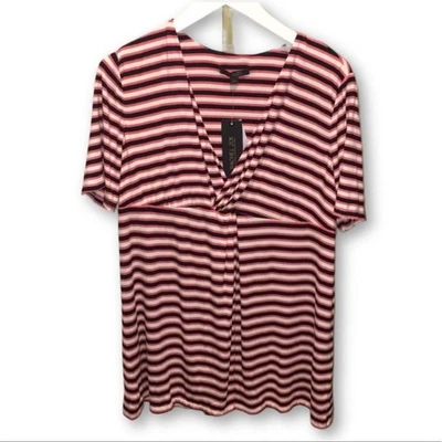 Top túnica a rayas de maternidad Rachel‎ Zoe talla grande rosa negro blanco Foto 1 de 4