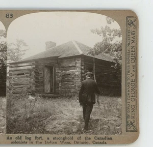 Alter Baumstamm Fort Indianerkriege Festung Ontario Kanada realistische Reise Stereoview - Bild 1 von 2