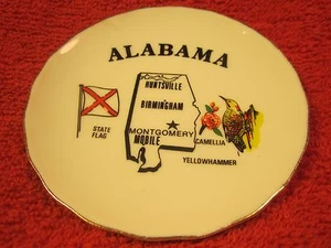 3.5" PORCELAIN Collector Plate ALABAMA Flag CAMELLIA Yellowhammer [Z60] - Picture 1 of 2