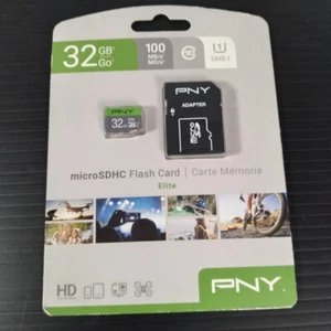 PNY microSDHC Flash Card 751492593739 32GB UHS-I 100MB Elite NEW Adapter - Picture 1 of 5