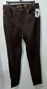 Seven7 Coated Skinny Jeans Faux Leather Espresso Brown Sz 12 Inseam 28” NEW - Picture 1 of 3