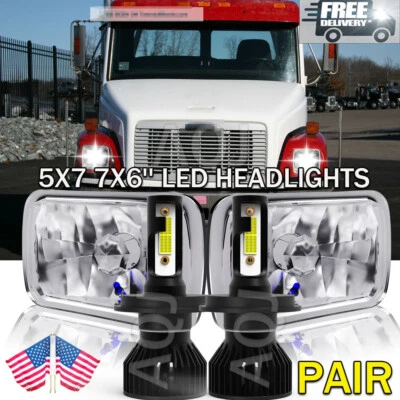 for Freightliner FL50 FL60 FL70 FL80 MT35 Pair 7x6inch Led Headlights Hi/Lo Beam - Image 1 of 4