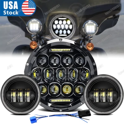 Faro LED 7" + Luces de paso de 4,5" para Harley Electra Glide Ultra Classic Foto 1 de 4