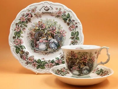 Royal Doulton China Brambly Hedge Jill Barklem Summer full size tea trio. - Image 1 of 4