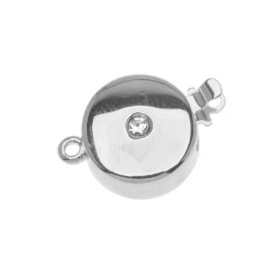 Rhodium Plated Box Clasp - Disk Shaped With SWAROVSKI ELEMENTS 12mm Diameter - Image 1 of 2