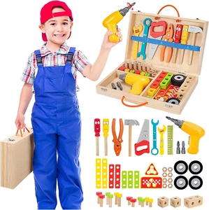 Kids Tool Set with Electric Drill, 46 Pcs Wooden Toddler Play Tools Set with Too - Picture 1 of 12