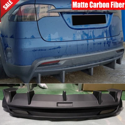For Tesla Model X 2016-2018 Matte Carbon Fiber Rear Bumper Diffuser Lip Spoiler - Image 1 of 4