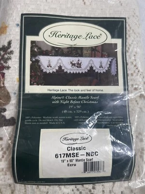 2001 Heritage Lace Mantle Scarf Night Before Christmas 19"x90" White 617MSW-NBC - Image 1 of 4