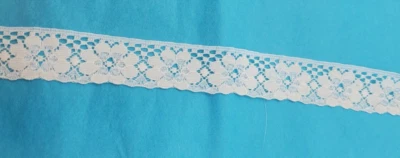 1960s off white raschel lace Floral large 5 yards x 1" lt shine edging insertion - Image 1 of 3