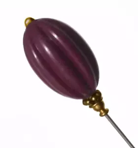 Lange einfache Hutnadel mit MAUVE PFLAUME Mode Perle auf Gold Oberfläche Fassung - 10 Zoll - Bild 1 von 9