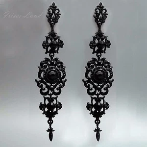 Women Black Jet Crystal Rhinestone Chandelier Drop Dangle Earrings Long Prom 108 - Picture 1 of 5