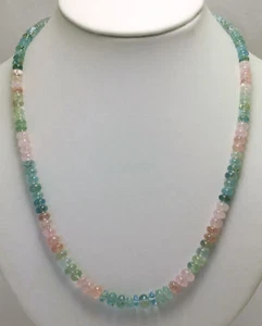 Natural Beryl Aquamarine Morganite Heliodor Gemstone Rondelle Necklace 49 cm - Picture 1 of 2