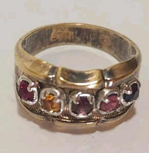 Multi Turmalin Band Ring Gold o/Sterlingsilber Multi Stein Antik Ring 6,5 - Bild 1 von 6