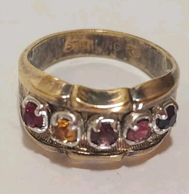 Multi Tourmaline Band Ring Gold o/ Sterling silver Multi stone Antique Ring 6.5 - Image 1 of 4