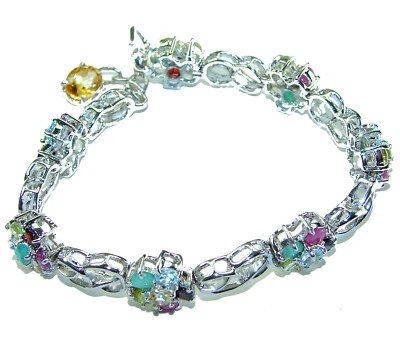 925 Sterling Silver Green Ruby Bracelet Handcrafted Unique Gemstone Jewelry - Image 1 of 4