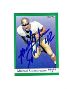 Tarjeta Fleer 1991 autografiada irlandesa firmada por Michael Stonebreaker Notre Dame - Imagen 1 de 1