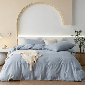 JIYUAN 100% Washed Cotton Duvet Cover Set Comfy Simple Style Soft Breathable Tex - Picture 1 of 6