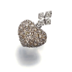 Auth KASAHARA MASUMI Pendant Brown & Clear Diamond 0.50ct/0.03ct Heart 18K WG - Picture 1 of 5