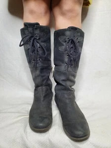 UGG® Australia Ladies ELSA TALL BLACK LEATHER Boots! RETAIL $250.00 - WORN ONCE - Picture 1 of 7