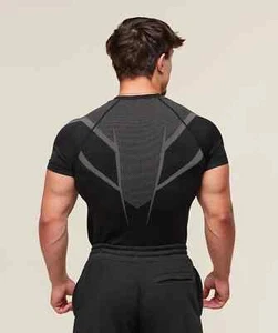 GYMSHARK Onyx 5.0 Seamless T-Shirt Black/Light Grey SMALL - Picture 1 of 3