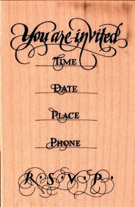 PSX ~ YOU ARE INVITED ~ Holzstempel Stempel Party Feier RSVP - Bild 1 von 1