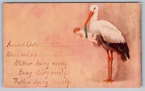 AK Storch entbindet Baby Junge Geburtsanzeige Fantasy Mutter macht Nicel - Bild 1 von 2