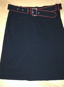 Select Black Pencil Skirt Red Trim Belted UK 16 34" Waist Office Work Midi Knee - Picture 1 of 8
