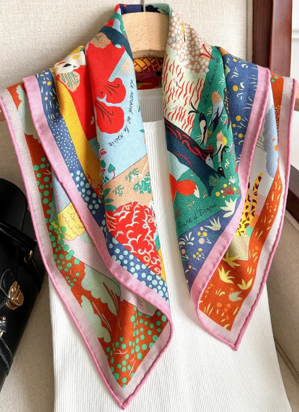  Bufanda chal 70 % cachemir 30 % seda 26"" 2 caras estampado animal naranja pañuelo envolvente  Foto 1 de 4