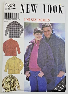 New Look Sew Pattern 6689 Men Misses Unisex Jackets Size S-XXL (Chest 34-52) UC - Image 1 of 3