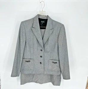 Kasper Damen Größe 18 Grau Rock Anzug Kette Akzent Taschen Schwarz Paspelierung - Bild 1 von 18