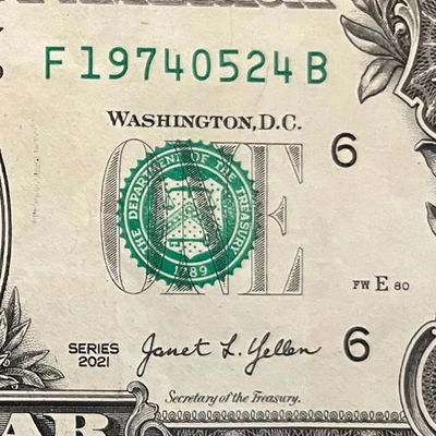 May 24, 1974 (19740524) One Dollar Fancy Serial Number Birthday Note - Image 1 of 3