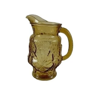 Vintage ANCHOR HOCKING RAIN FLOWER PITCHER Amber MCM Glass Yellow Kitchen Decor - Picture 1 of 6