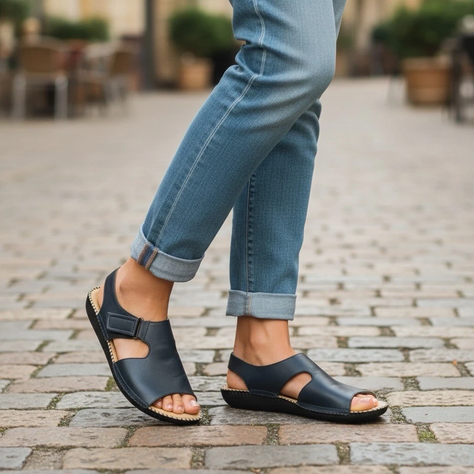 Sandalias planas cómodas Naturalizer Scout azul marino de cuero genuino para mujer 11 nuevas sin caja Foto 1 de 4