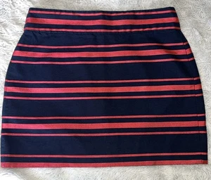 J. Crew Pink Navy Blue Skirt Striped Mini Preppy Cotton Blend Size 0 EUC - Picture 1 of 6