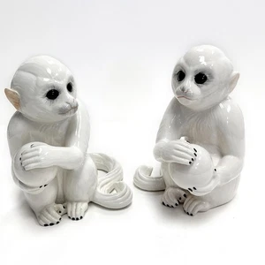 Italian White Ceramic Capuchin Monkey Elvis Presley's Graceland Set of 2 READ - Picture 1 of 19