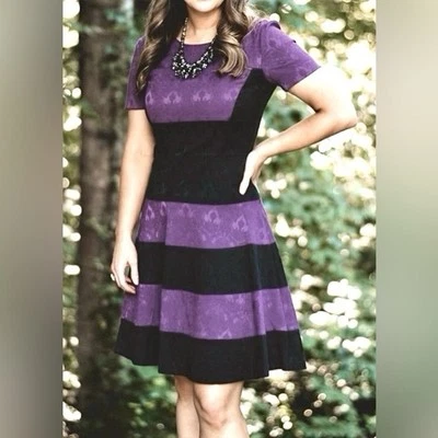 Vestido Belle Badgley Mischka Mujer Talla 0 Púrpura Negro Rayas Floral Jacquard Foto 1 de 4