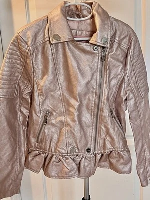 NWT! Girls Urban Republic Pink Metallic Moto Jacket Faux Leather Size M - Image 1 of 4