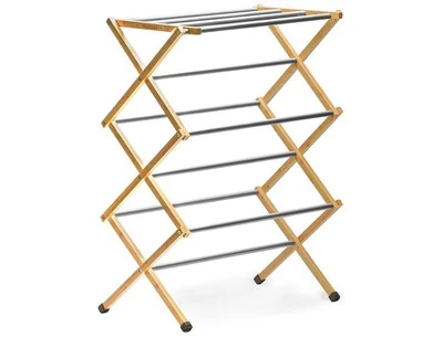 Estante de secado de ropa plegable de madera Morvat, postes de metal, espacio de 23 pies, plegable Foto 1 de 4