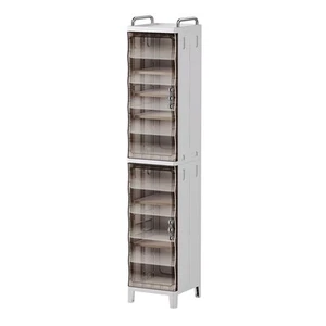 Narrow Storage Cabinet Slim Bathroom Organizer with Doors and Shelves Plastic... - Picture 1 of 7
