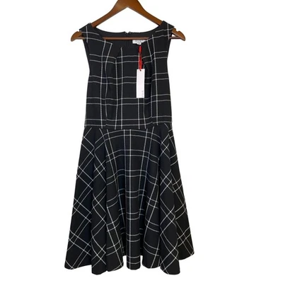 Vestido feminino ELLE preto branco xadrez fit flare tamanho 14 novo com etiquetas - Imagem 1 de 4